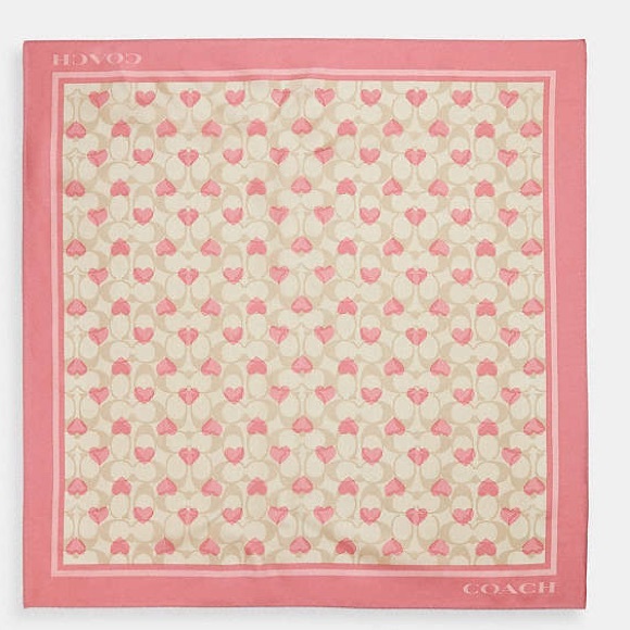 Coach Signature Heart Print Silk Bandana - Picture 5 of 6